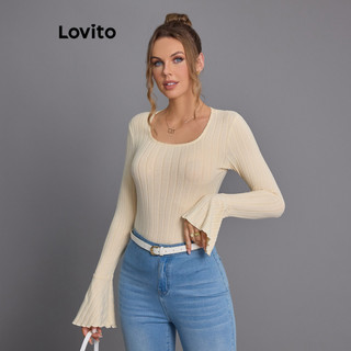 Áo thun Lovito dệt kim màu trơn phong cách thường ngày cho nữ LBL12237