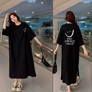 Váy ngắn tay in hình dáng rộng vừa vặn phong cách Hàn Quốc