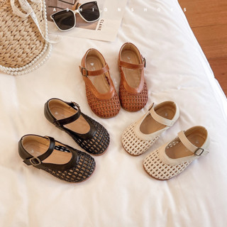 Bé Gái Dệt Rỗng Dép Màu Trơn Trẻ Em Ngón Chân Capped Giày Công Chúa Thời Trang Trẻ Em Mùa Hè Giày Đi Biển Đơn Giản Đế Bằng 2024 Mới