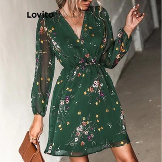 Đầm Lovito hai lớp họa tiết hoa nhí phong cách thanh lịch dành cho nữ LNL56135