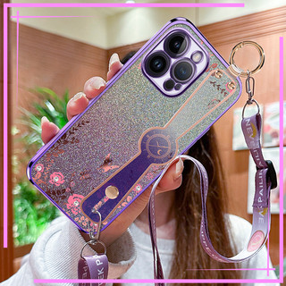 Ốp Điện Thoại Cho IPhone 15 14 13 12 11 ProMax 15 14 Plus XS MAX XR XS X 15 14 13 12 11 Pro 3D Hoa Mạ Điện Vòng Tay Ốp Lưng Mềm Chống Sốc Có Dây Buộc
