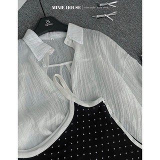 Set đầm 2 dây chấm bi+sơmi nhăn 6071