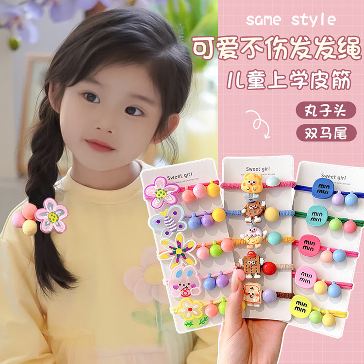 Bộ Dây Buộc Tóc Cho Trẻ Em Dây Tóc Co Giãn Cao Su Cô Gái Nơ Hoa Scrunchies Mũ Đội Đầu