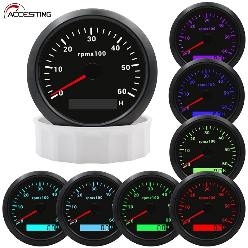 85mm 7 Màu Marine Tachometer + M16 Cảm Biến Tacho Đèn Nền Thuyền RPM Đồng Hồ Đo LCD Tacho Đồng Hồ Đo