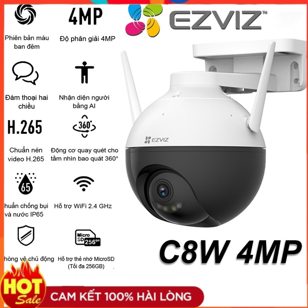 Camera WI-FI EZVIZ C8W 4MP ,Ngoài Trời 360 Độ, Đàm Thoại 2 Chiều, Có Màu Ban Đêm -Cam Kết Hàng Chính