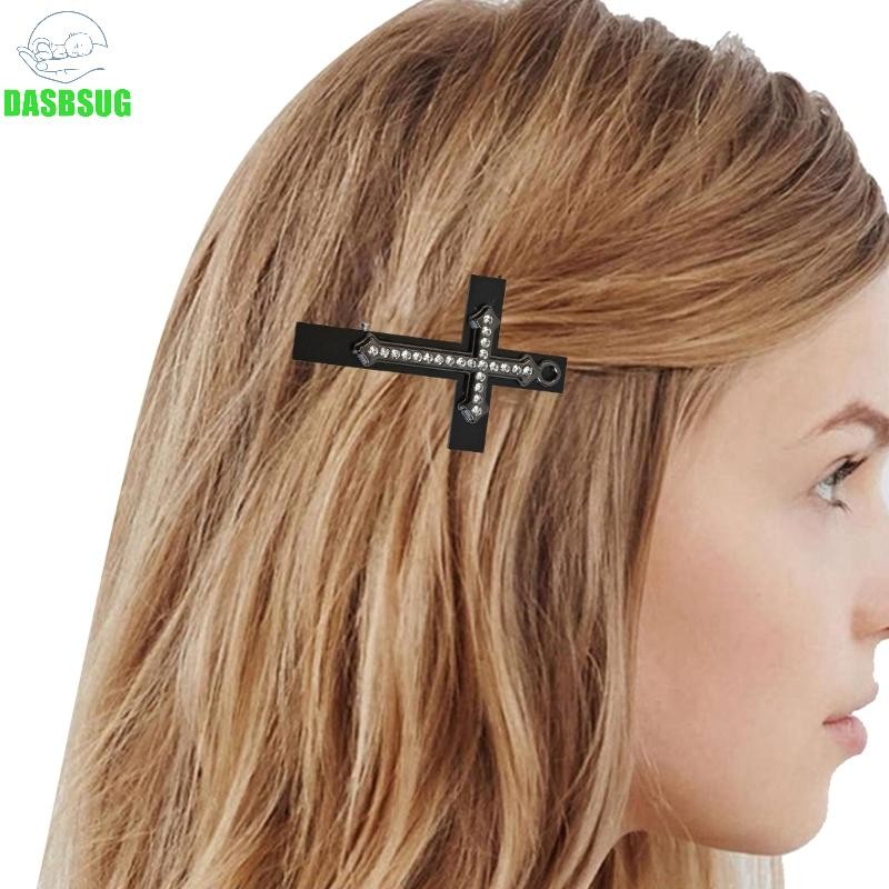 Dasbsug Dark Cross Barrettes Photo Studio Kẹp Tóc Cosplay Barrettes Punk Mũ