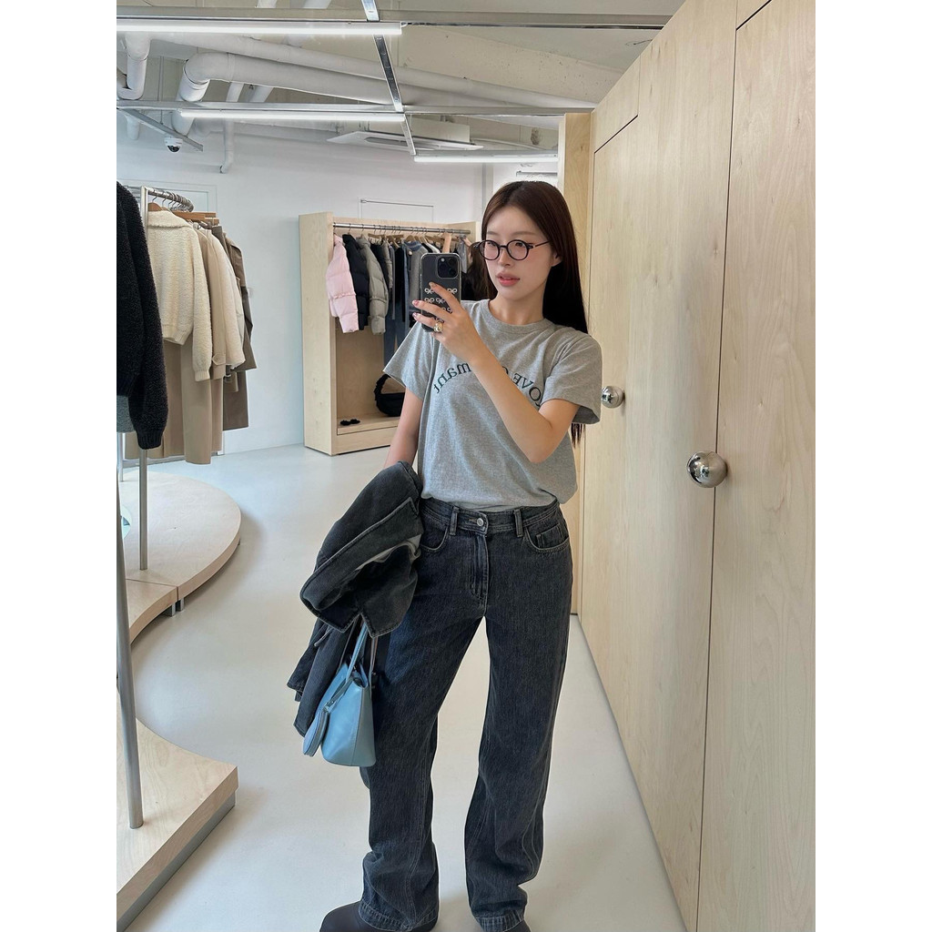 GROVE Vintage Letter Embroidery Round Neck Short Sleeve Casual Basic Simple Versatile Women's Top T 