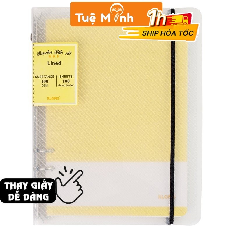 Sổ còng kẻ ngang A5 sẵn 100 tờ Ms 517 Klong, sổ còng sắt 4 tab nhựa VPPTUEMINH refill bìa Pastel