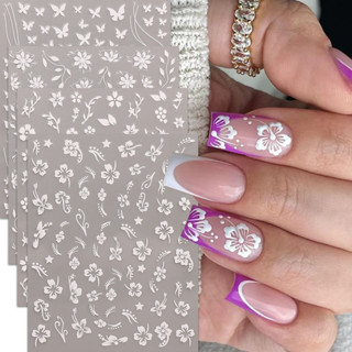 Hama Nail Dán Móng Tay Bán Buôn Xuân Hè Trắng Hoa Nhỏ Bướm Hibiscus Trang Trí Móng Tay Đề Can Cưới Cô Dâu Móng Tay Nghệ Thuật