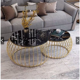 Bàn Trà Đôi Tròn mặt đá 3D VM, Bàn Sofa Uống Nước Phòng Khách Chân Mặt Đá 3D VM Cao Cấp