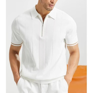 Áo Sơ Mi Polo Trắng Mùa Hè Mới Nam Xu Hướng Hàn Quốc Phong Cách Polo Sọc Đơn Giản Thường Ngày Nhật Bản Băng Lụa Dệt Kim Trơn\ Xanh Navy