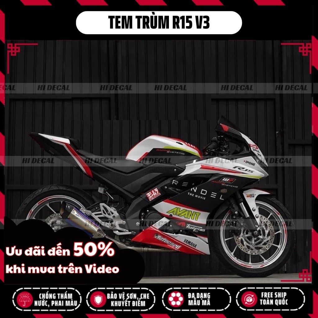 Tem trùm dán xe R15v3 thiết kế riêng | Mẫu R15-H016 | Decal dán xe R15 v3 chống nước, chống phai màu