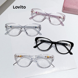Mắt kính Lovito kiểu mắt mèo chống tia sáng xanh màu trơn phong cách thường ngày cho nữ LFA27086