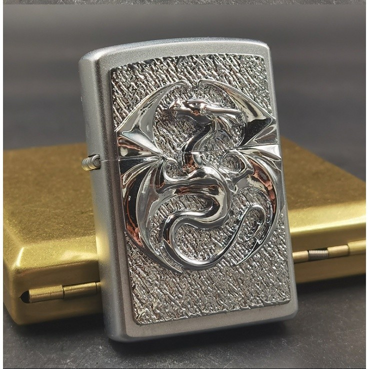 Emblem hình dán Zippo rồng bạc