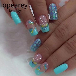 opearey Móng Tay Giả, Trái Tim Tình Yêu Màu Đen Dài Vuông Giả Nials, Bướm Thời Trang Cầu Vồng Full Cover Đầu Móng Tay DIY