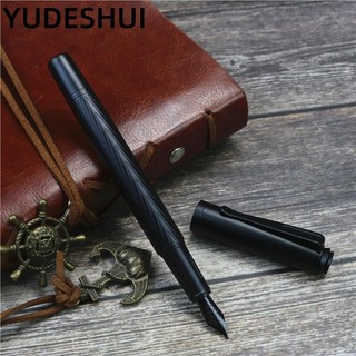 YUDESHUI Đen Samurai Bút Đài Phun Nước, Titan Nib Kết Cấu Cây Kim Loại Bút Đài Phun Nước, Có Thể Đổ Lại 0.5mm Nib Bút Mực Mịn Đồ Dùng Viết