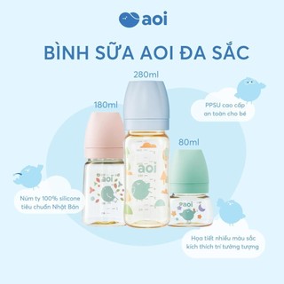 Bình sữa đa sắc Aoi 80-180-280ml, nhựa PPSU đạt chuẩn Châu Âu, tiêu chuẩn khắt khe nhất, chịu nhiệt độ 200 độ C