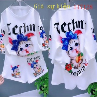 Set Áo Thun Tay Lỡ + Quần Short In Họa Tiết Thời Trang Mùa Hè Phong Cách Mới Cho