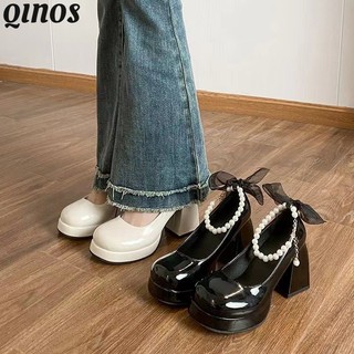 Giày cao gót trắng nữ, giày cao gót cổ điển mới, giày Mary Jane