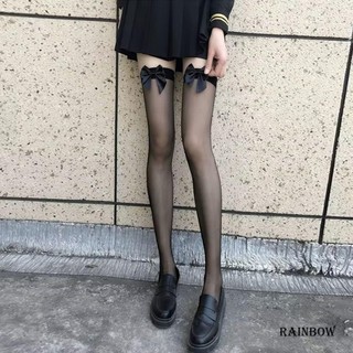 Rainbow-nữ Sheer Đùi Tất Cao Cấp Nơ Dễ Thương Lưới Vớ Trên Đầu Gối Tất