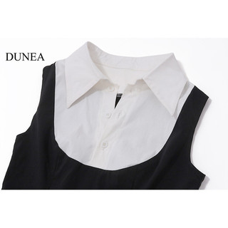Đầm không tay màu tương phản DUNEA Turn Down Patchwork