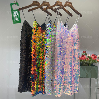 Phụ Nữ Slim fit Big Sequin Performance Trang Phục Cổ Chữ V Gợi Cảm Thời Trang Yani Châu Âu Mỹ Nhiều Màu Sắc Đầm Lấp Lánh Sling Giai Đoạn TGZX