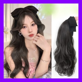  Bờm tóc giả nơ lụa đen có răng cài nửa đầu kiểu xoăn và thẳng 