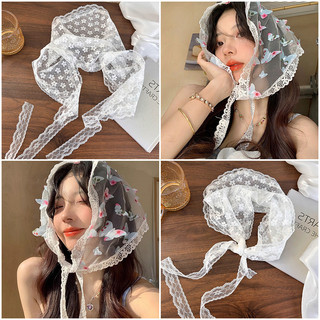 Ins Bướm Nhiều Màu Sắc Khăn Trùm Đầu Ren Ngọt Ngào Tam Giác Khăn Sáng Tạo Mùa Hè Băng Đô Cô Gái Bên Ngoài Ảnh Chống Đỡ