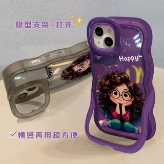Ốp điện thoại mềm silicon Apple 15pro Vô hình Giá đỡ kép iPhone13promax Cô gái tóc xoăn dễ thương 14Pro