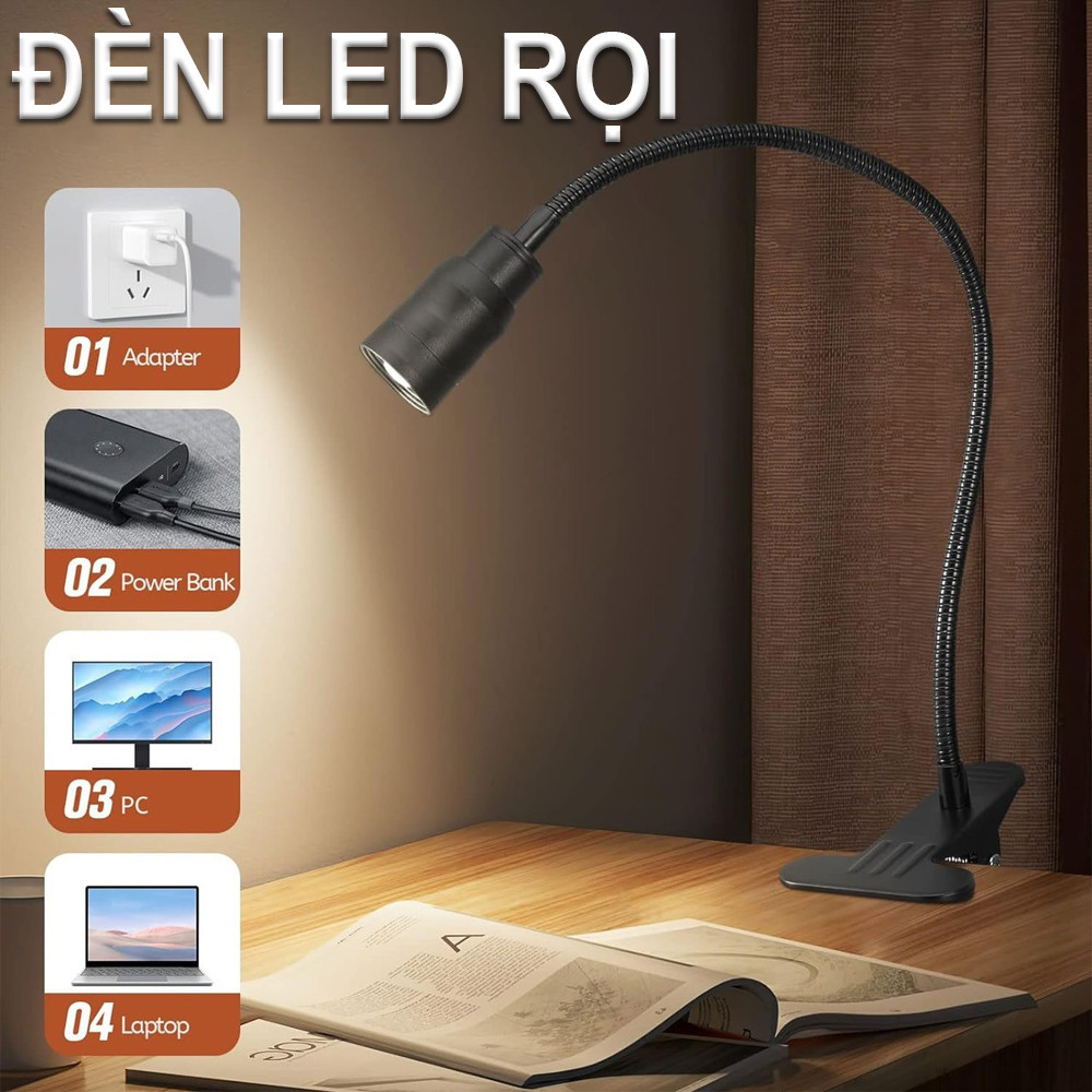 Đèn đọc sách đầu giường LED, Có thể thu phóng ánh sáng 15° - 80°, Đế kẹp Kim loại đa năng