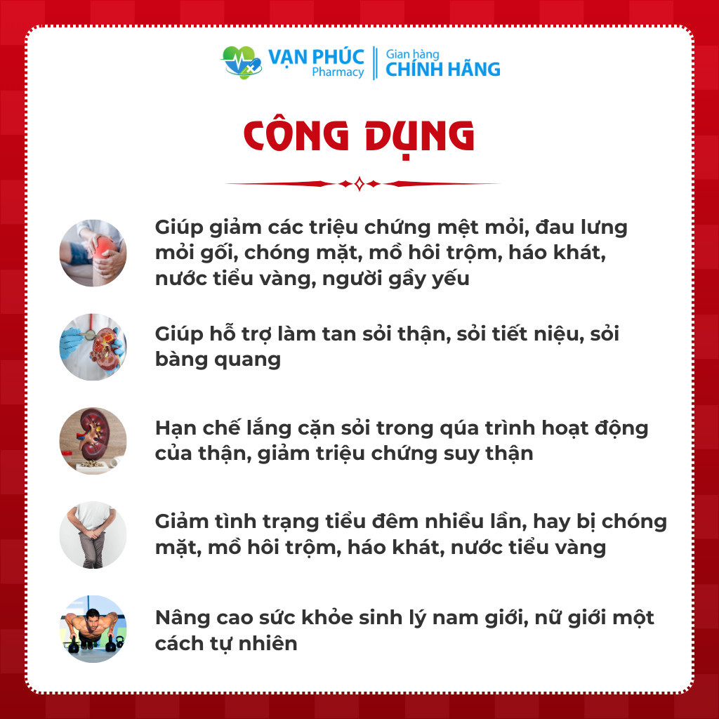 Viên Uống Bổ Thận Âm Giúp Giảm Triệu Chứng Do Suy Thận, Tiểu Đêm Nhiều Lần, Mệt Mỏi, Tan Sỏi Thận, Sỏi Mật 30 Viên/Hộp