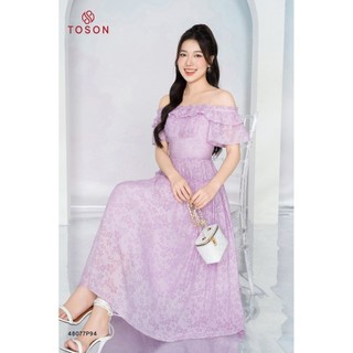 Đầm xòe trễ vai, tơ hồng sen hoa nhí (limitted) 48077P94 - TOSON