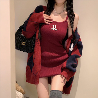 Váy 2 dây Váy trễ vai Váy body Đầm dự tiệc Váy treo thêu thỏ kiểu Pháp mới dành cho nữ