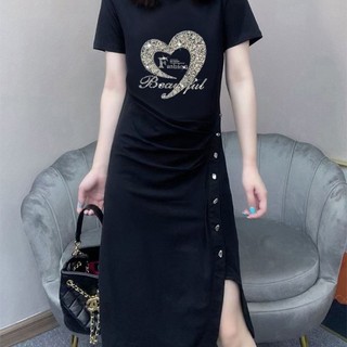 Quảng Châu Mười Ba Dòng Đầm Phù Hợp Với Váy Ngắn Phong Cách Mới Váy Ngắn Mặc Size Lớn Ôm Hơn Nhìn 3040 Tuổi Tôi Mùa Hè Váy Ngắn