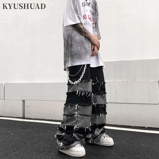 Kyushuad Quần nam Mỹ retro phong cách cổ điển tua rua xu hướng mùa thu ống rộng hip hop lười quần jean phong cách