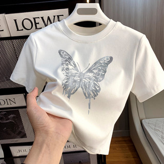 Áo thun NBOT áo cúp dáng ôm gọn vintage cổ tròn Bươm bướm in hinh ulzzang 100% cotton-Y1174 20240528