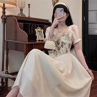 Váy cottagecore Đầm dự tiệc Đầm dài Váy dài đầu gối kiểu Pháp dành cho nữ mùa hè Váy phong cách Hepburn mới