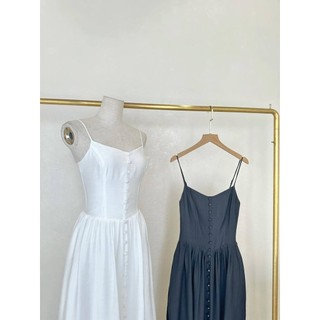 Đầm maxi 2 dây nút bọc dáng xòe