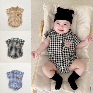 2024 Phong Cách Mới Cho Bé Jumpsuit Quần Áo Mùa Hè Bé Gái Phong Cách Anh Bé Onesie Mỏng Tay Ngắn Kẻ Sọc Tam Giác Áo Liền Quần Quần Quần Áo Trẻ Em