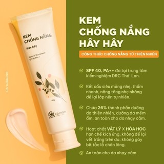   Thử 5g  Kem Chống Nắng Thiên Nhiên Thấm Nhanh An Toàn Cho Da Hây Hây SPF 40 PA ++ Cỏ Mềm 60g 
