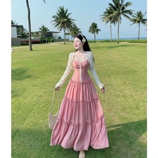 BIGSIZE VÁY 2 DÂY MAXI KÈM KHOÁC REN MỎNG DU LỊCH CỰC XINH 55-95KG