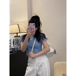 Thêu Rỗng Nhãn Cổ Tròn Tua Rua Phai Dệt Kim Nữ Mùa Hè Cao Cấp Ôm Hơn Nhìn Tay Ngắn Phong Cách Cô Gái Nóng Áo Thun Nhớ Bên Ngoài Note M