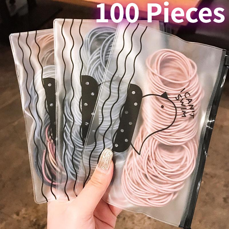 100 Miếng Đơn Giản Tóc Cao Su Dây Buộc Tóc Cơ Bản Cô Gái Dây Buộc Tóc Đuôi Ngựa Dây Buộc Tóc