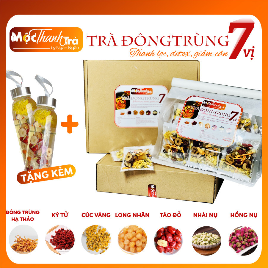 Trà Đông Trùng hạ thảo ( Sấy thăng hoa) 7 vị  thảo mộc an thầ,n ngủ ngon, thanh lọc mát gan, đẹp da.