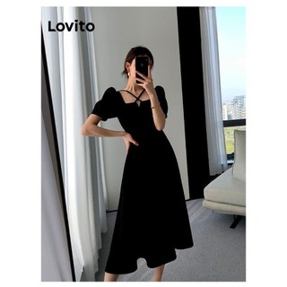 Đầm Lovito xếp nếp màu trơn phong cách thanh lịch cho nữ LNE53120