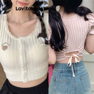 Áo thun Lovito có nút phía trước màu trơn phong cách thường ngày cho nữ LNE54469