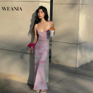 Đầm Maxi in hoa hồng cổ xoay gợi cảm WEANIA