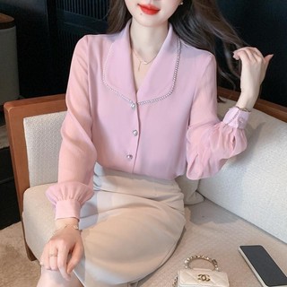 Áo Sơ Mi Màu Hồng Thiết Kế Nữ Sense Niche Dài Tay Đa Năng Mùa Xuân 2024 Mới Tính Khí Nơi Làm Việc Voan Thời Trang Hàng Đầu Phong Cách Hàn Quốc Quần Áo Bán Chạy