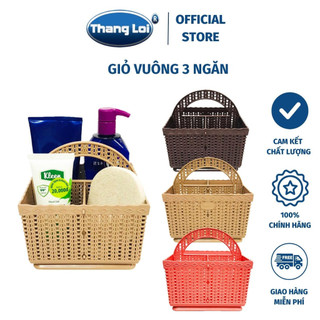 Rổ nhựa vuông có quai xách 3 tl022 ngăn tiện lợi - đựng văn phòng phẩm, gia vị, sữa tắm