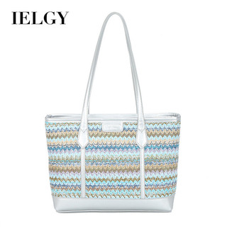 Ielgy mùa hè hợp thời trang dải cầu vồng túi rơm thời trang đi lại một vai đi biển kỳ nghỉ đi biển túi tote